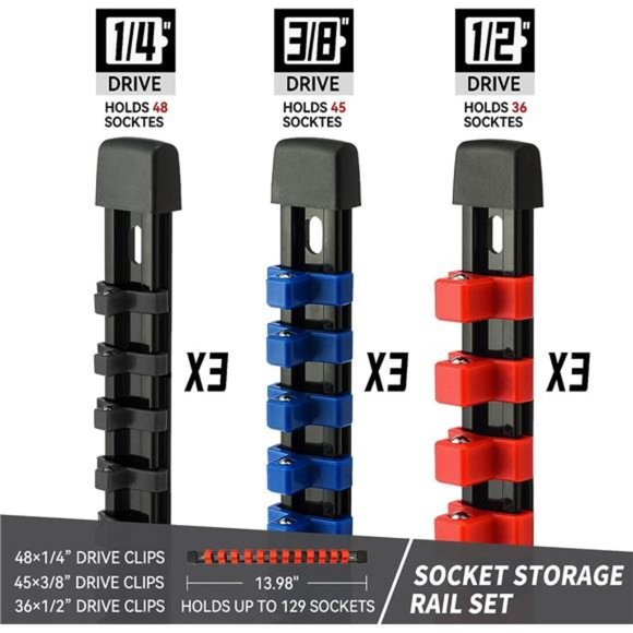 Socket Organizer Drive ABS Tools-Socket Holder, Premium Quality 9 Pieces Socket - Picture 2 of 6